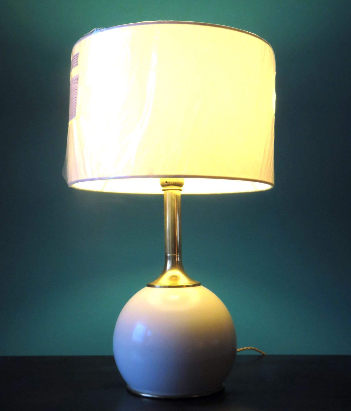 Pair Of Bedside Lamps In Brass And Ecru Lacquered Metal. Denmark 1960 photo vintage