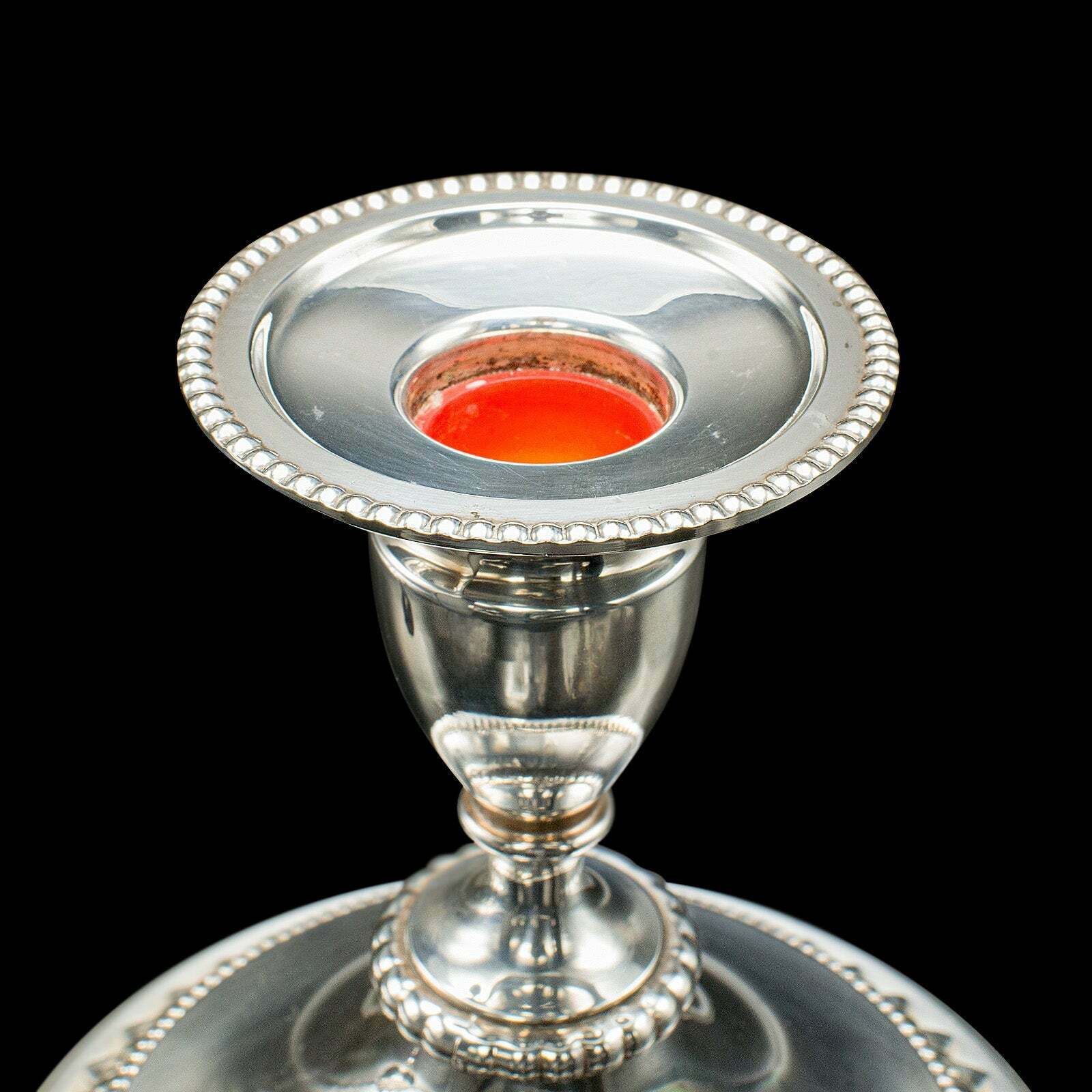 Pair Of Vintage Low Candlesticks English Silver Plate Candle Nozzle C 1950 photo vinterior