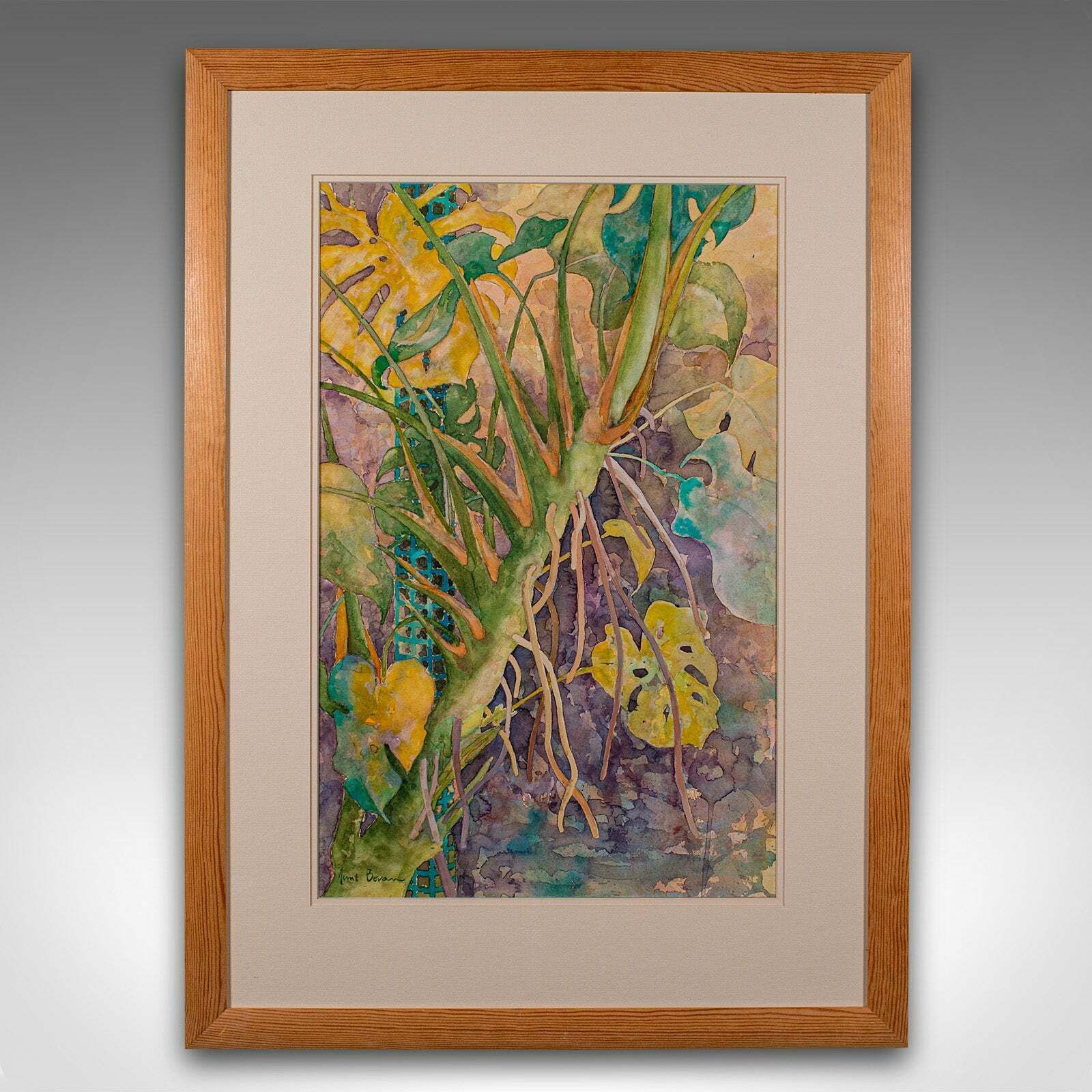Vintage Watercolour Painting, English, Framed Art, Plant Study, Signed, C.1990 photo furniture
