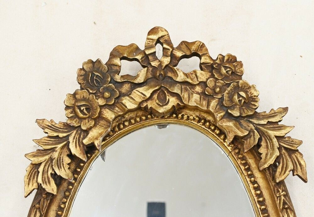 Art Nouveau Gilt Mirror French Oval Carved photo for sale