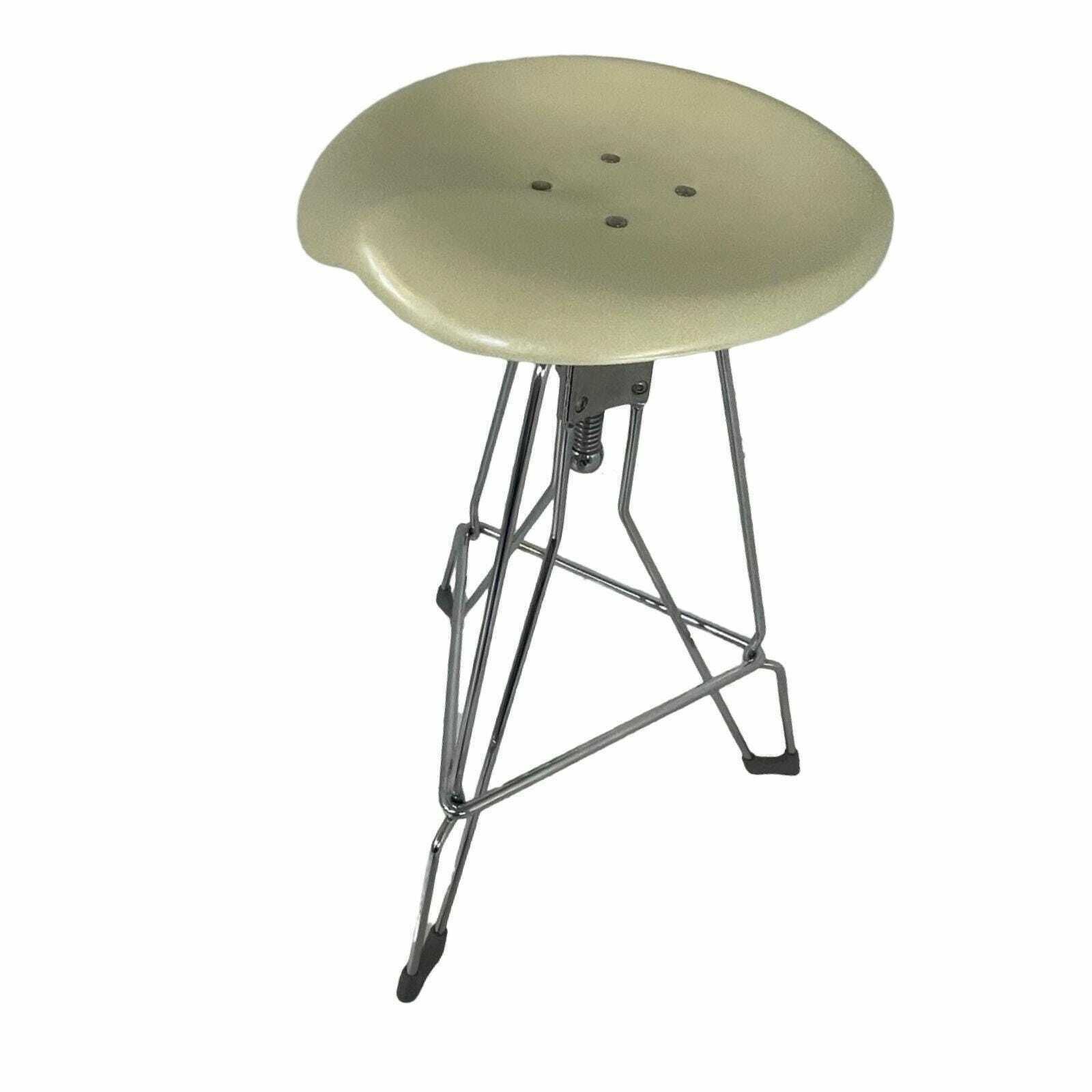 Yasu Sasamoto  Dulton   Industrial Vintage Bar Stool With Tractor Seating, Model Clipper II   Off White Seat