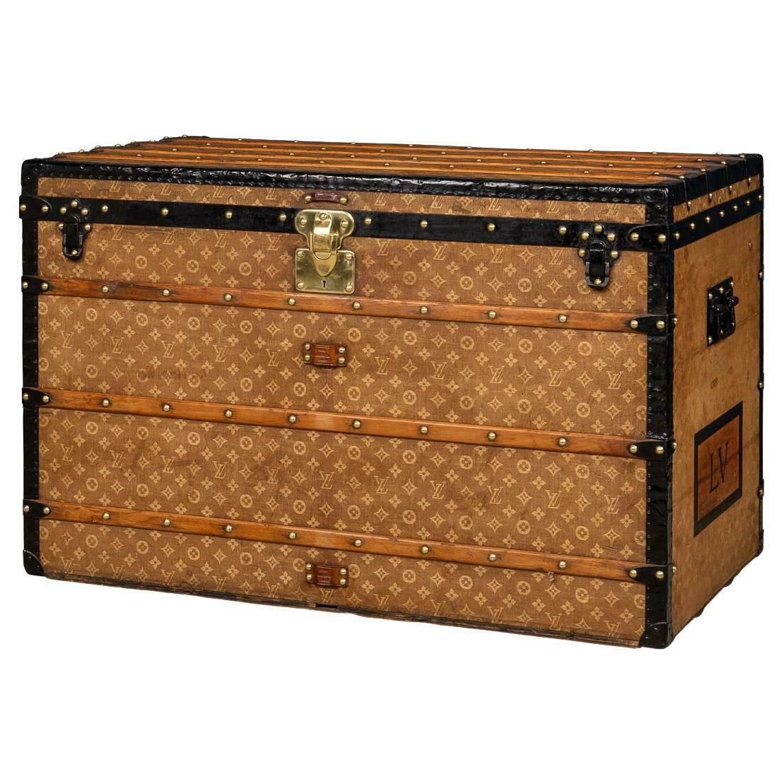Antique 20thc Louis Vuitton "Malle Haute" Trunk In Woven Canvas, France C.1900