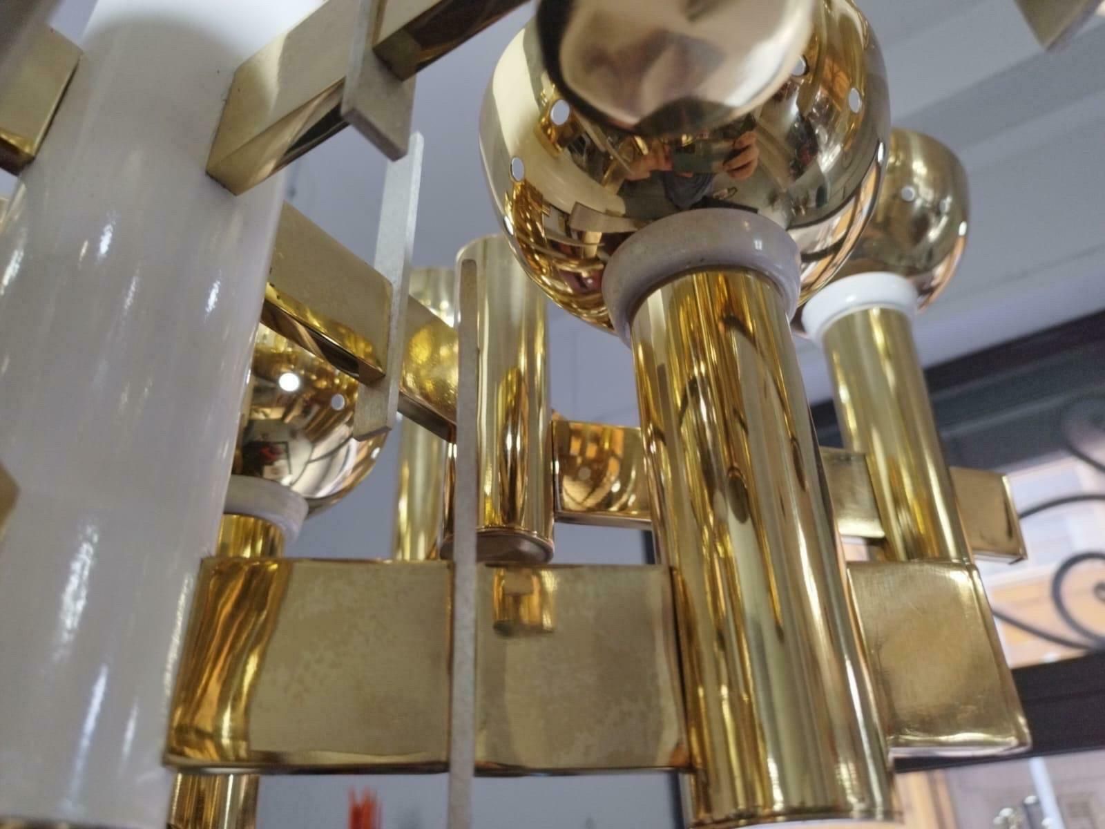 1960s Mid Century Modern Brass And White Painted Metal Chandelier photo 2654.0