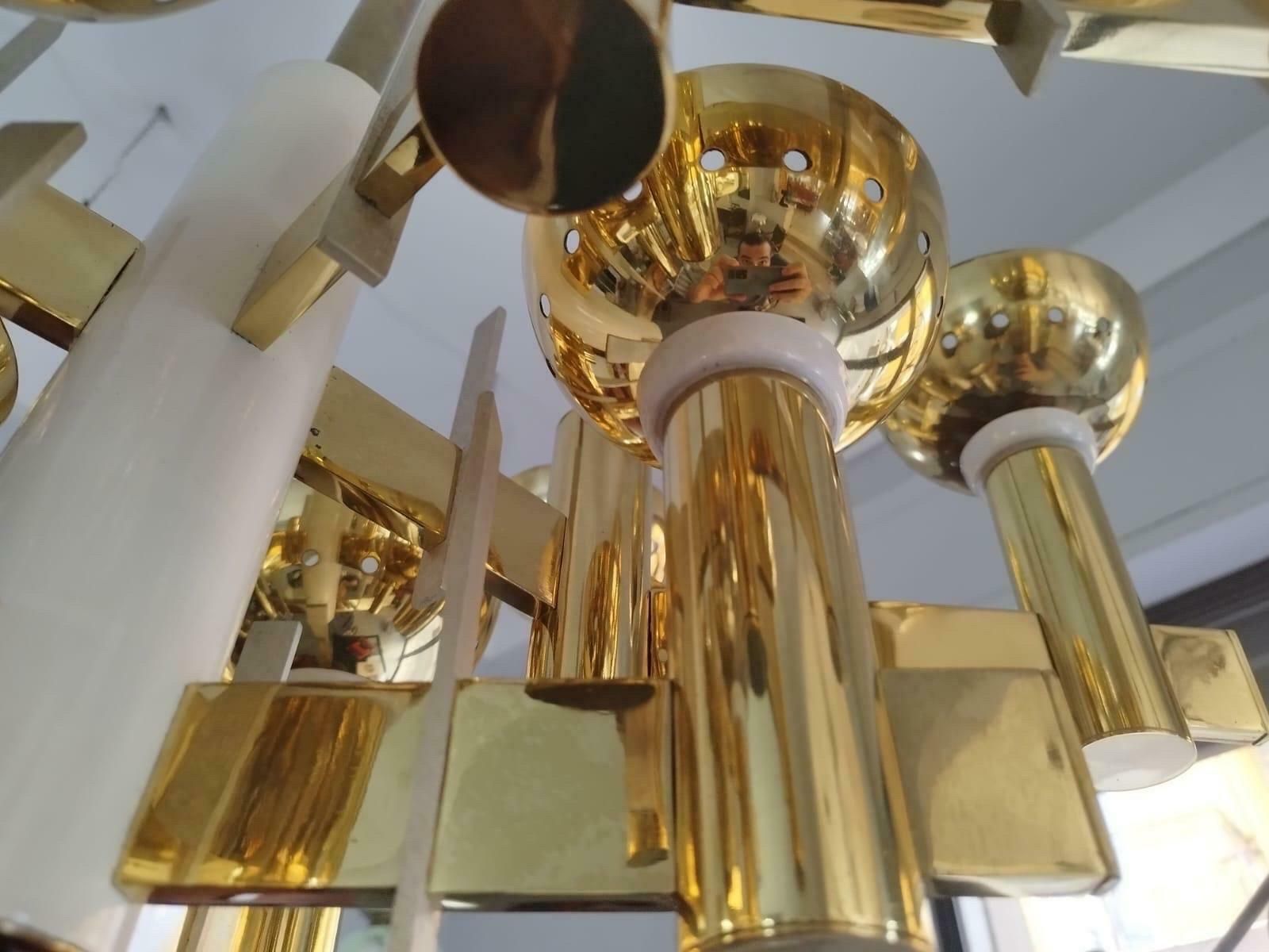 1960s Mid Century Modern Brass And White Painted Metal Chandelier photo buy