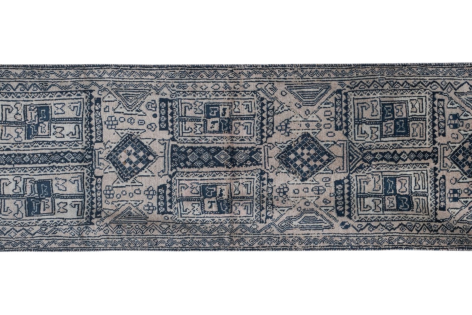 photo furniture 1960s Vintage Faded Herki Runner Rug 3'6'' X 10'4''