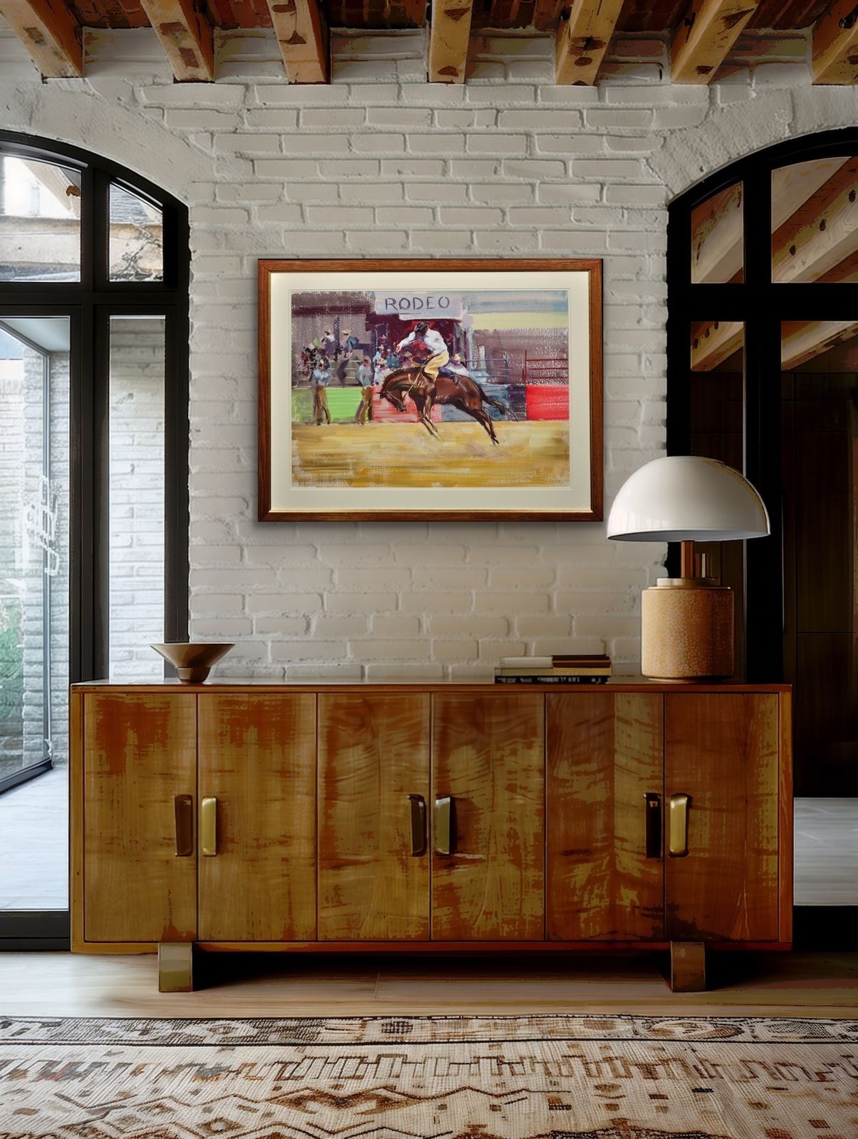 John Rattenbury Skeaping 1901 To 1980. Rodeo. Bareback Bronco, 1966. Framed Mid 20th Century Horse Painting. Cowboy On A Bucking Horse. photo vinterior