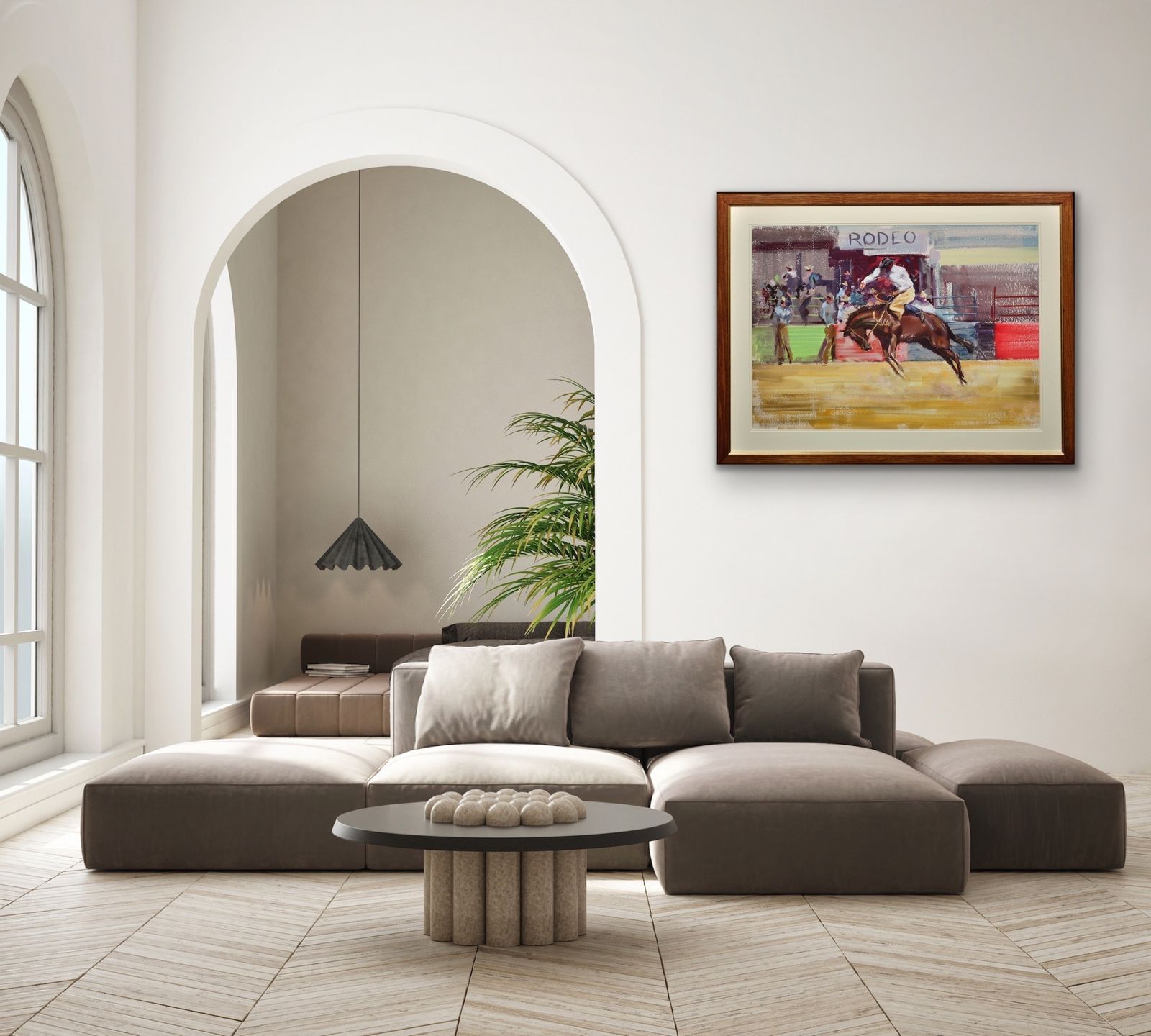 photo furniture John Rattenbury Skeaping 1901 To 1980. Rodeo. Bareback Bronco, 1966. Framed Mid 20th Century Horse Painting. Cowboy On A Bucking Horse.