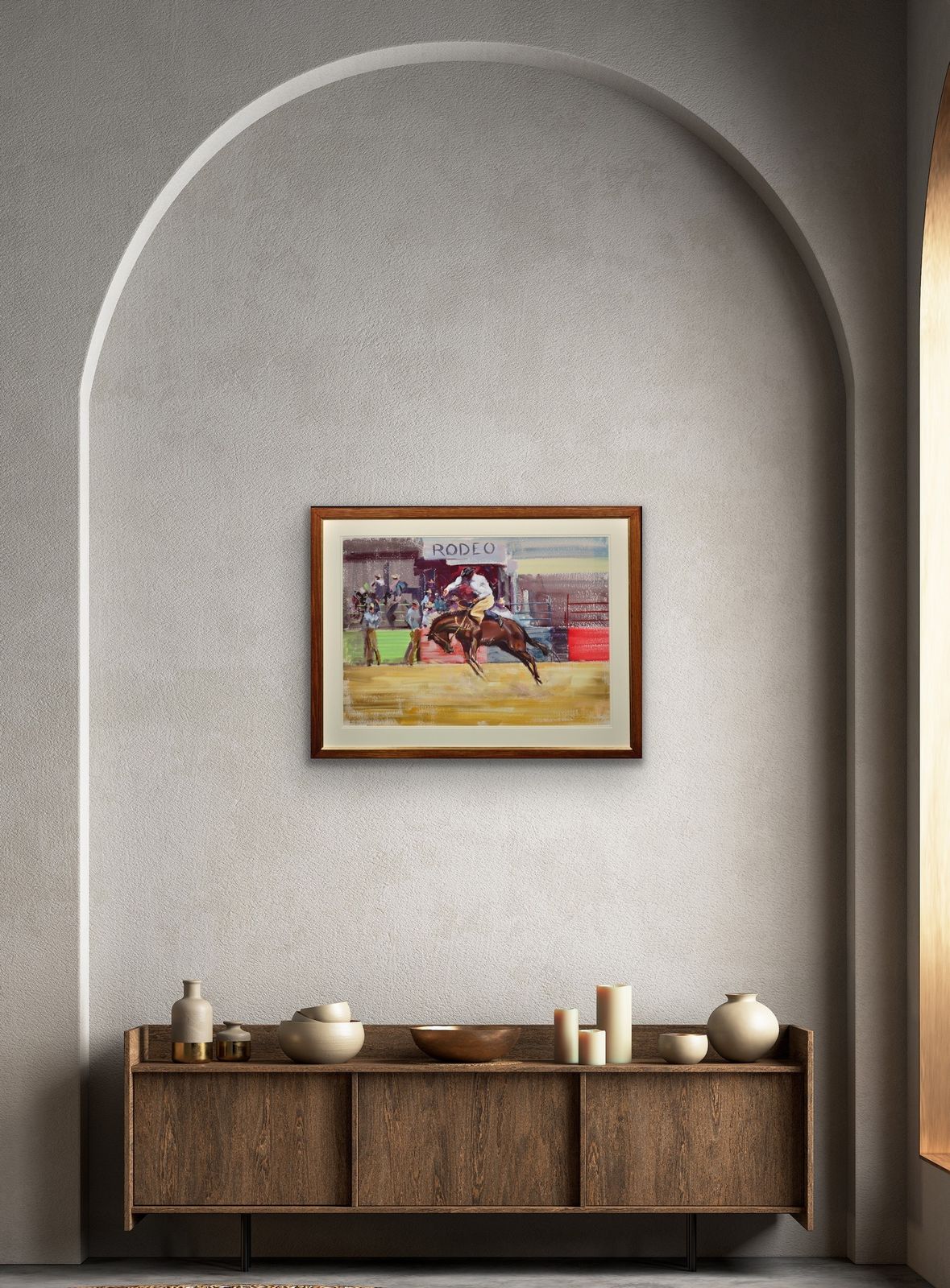 Art John Rattenbury Skeaping 1901 To 1980. Rodeo. Bareback Bronco, 1966. Framed Mid 20th Century Horse Painting. Cowboy On A Bucking Horse. photo
