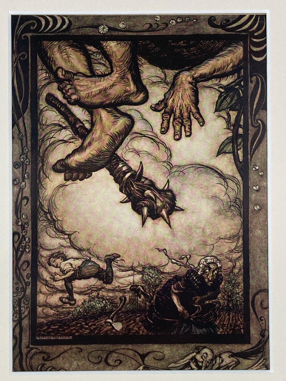 Antique 1913 Arthur Rackham Print   Jack And The Beanstalk   Vintage Fairy Tale Illustration   Rare Collectible Art