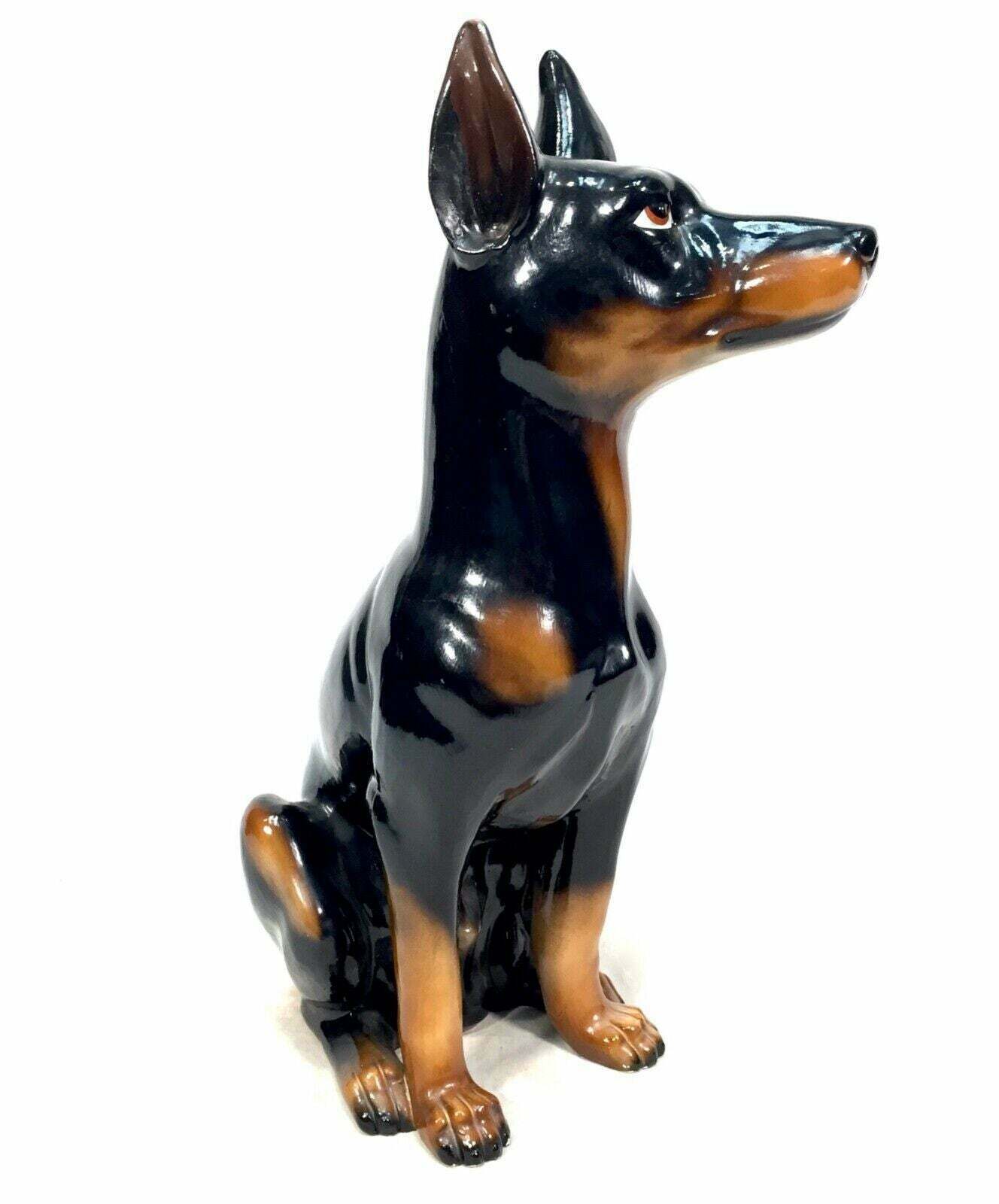 Vintage Mid Century Tabletop Ceramic Doberman Dog Statue / Sculpture / Antique photo vinterior