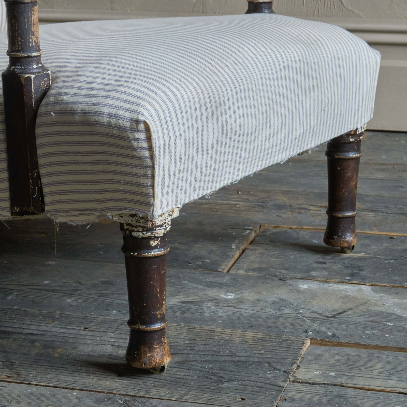 Antique Open Armchair   Blue Stripe Ticking photo buy