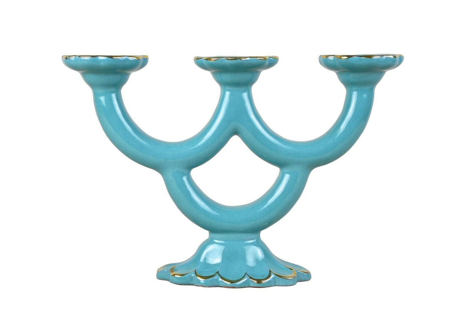 20th Century Turquoise Art Deco Ceramic Candleholder, Marked   At Ca. 1930