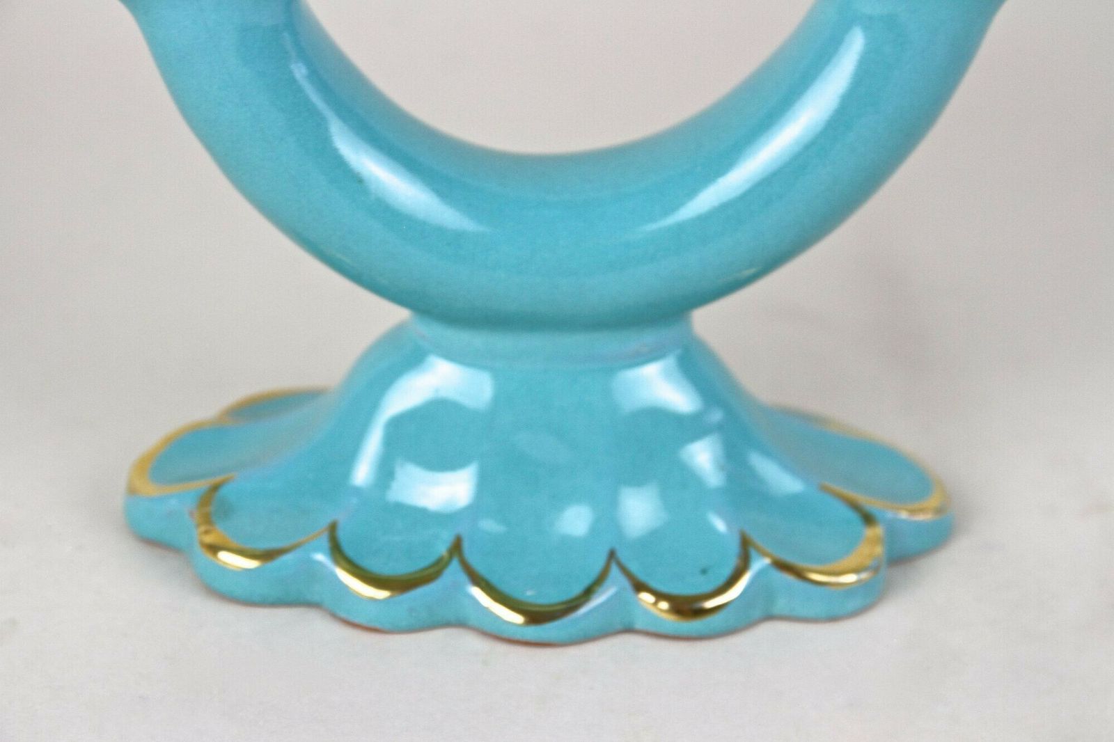 photo vintage 20th Century Turquoise Art Deco Ceramic Candleholder, Marked   At Ca. 1930