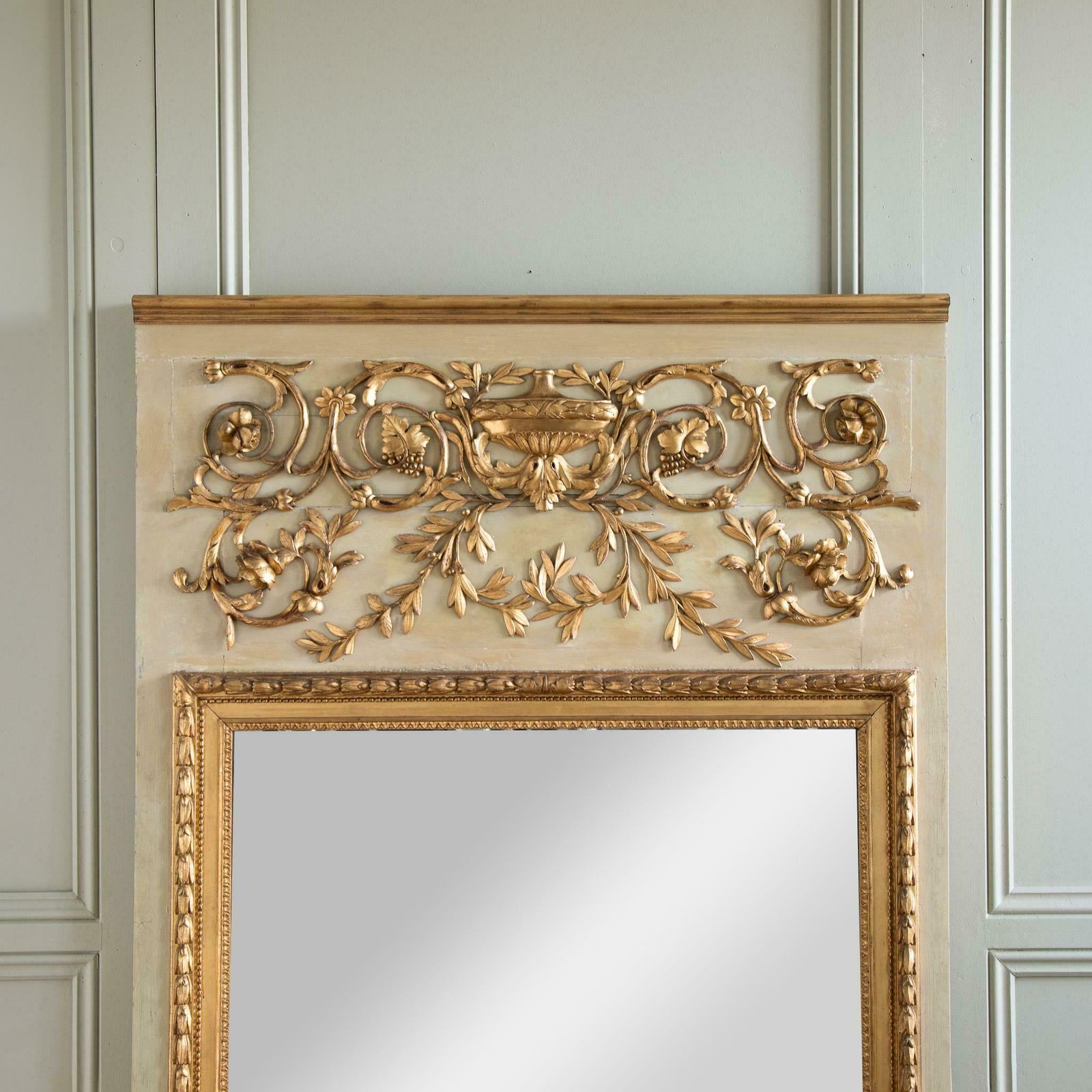 Large French 19th Century Lxvi Style Gilt Wood Trumeau Mirror photo for sale