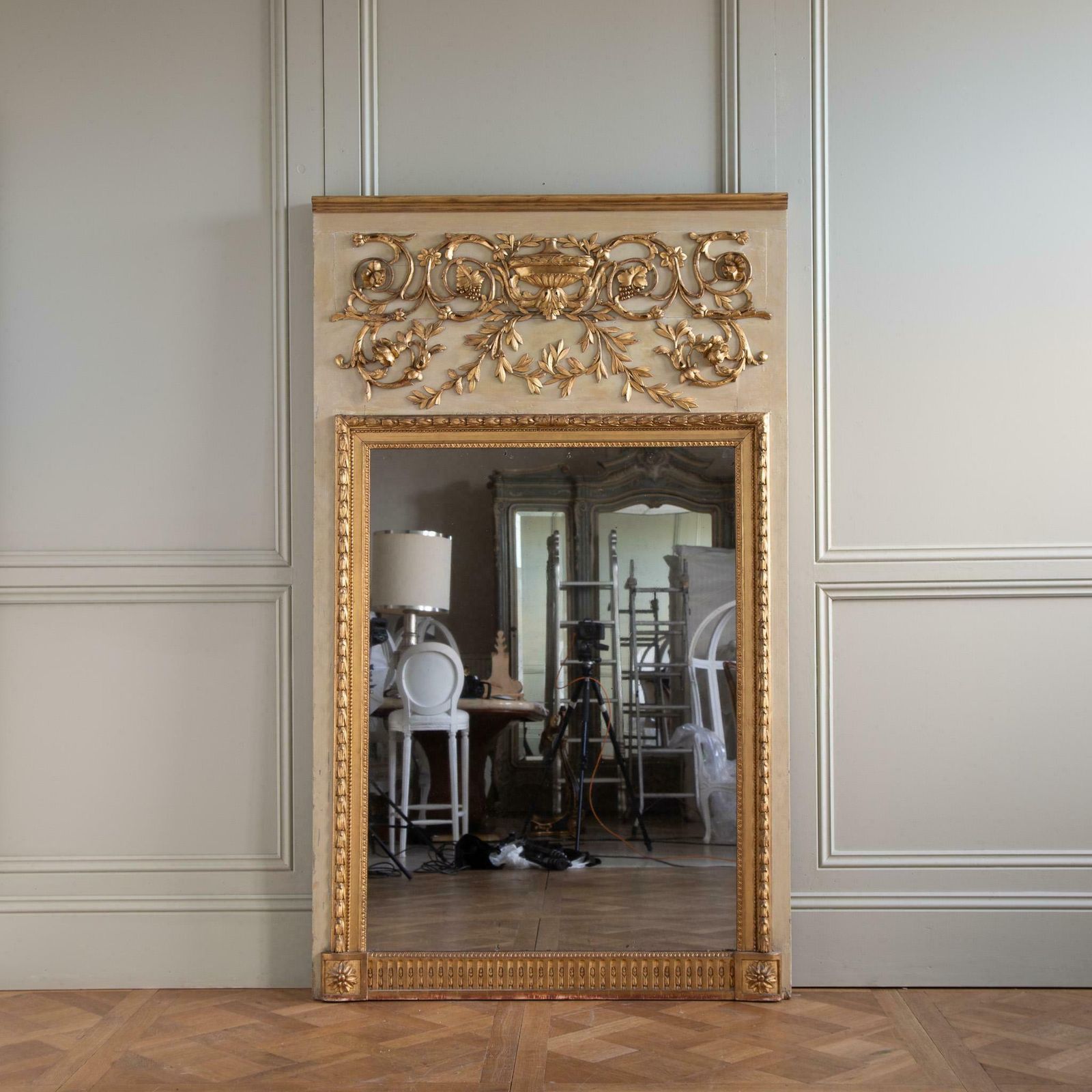 Large French 19th Century Lxvi Style Gilt Wood Trumeau Mirror photo buy