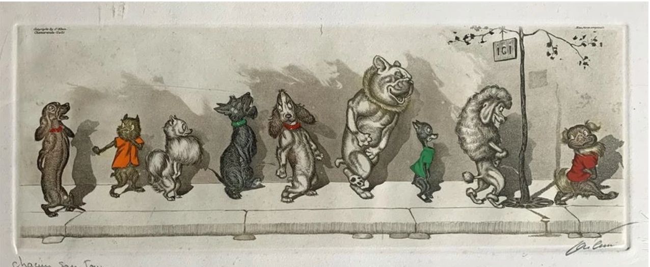 1960's Dirty Dogs Of Paris By Boris O Keefe Signed Etching