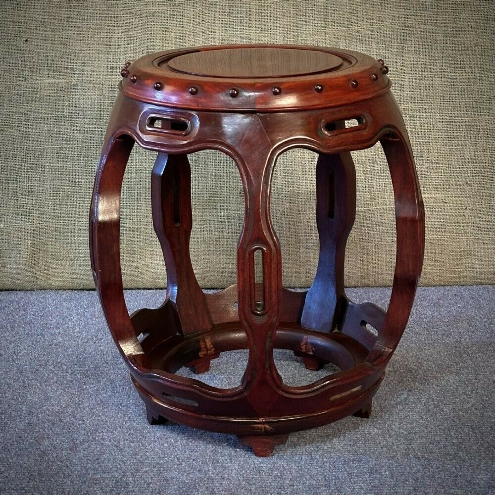 Attractive Pair Oriental Carved Cherrywood Stools Stands photo furniture