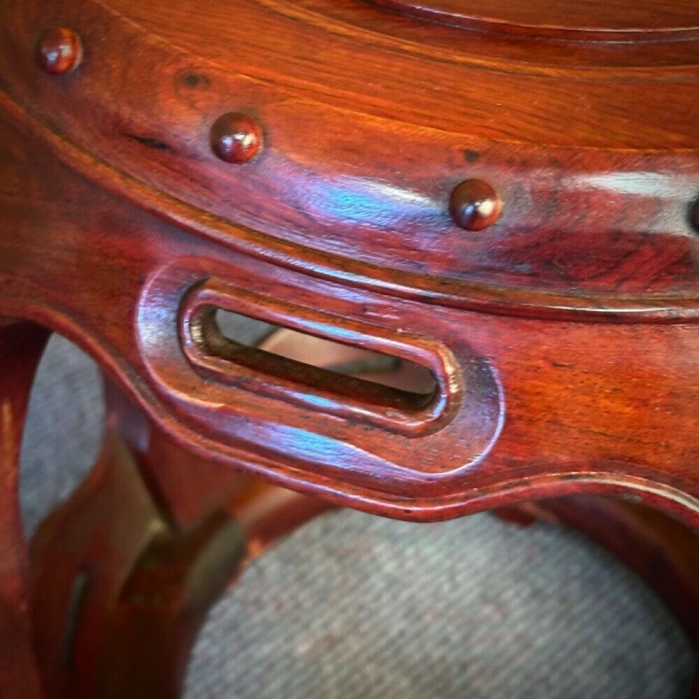 Attractive Pair Oriental Carved Cherrywood Stools Stands photo 235.0