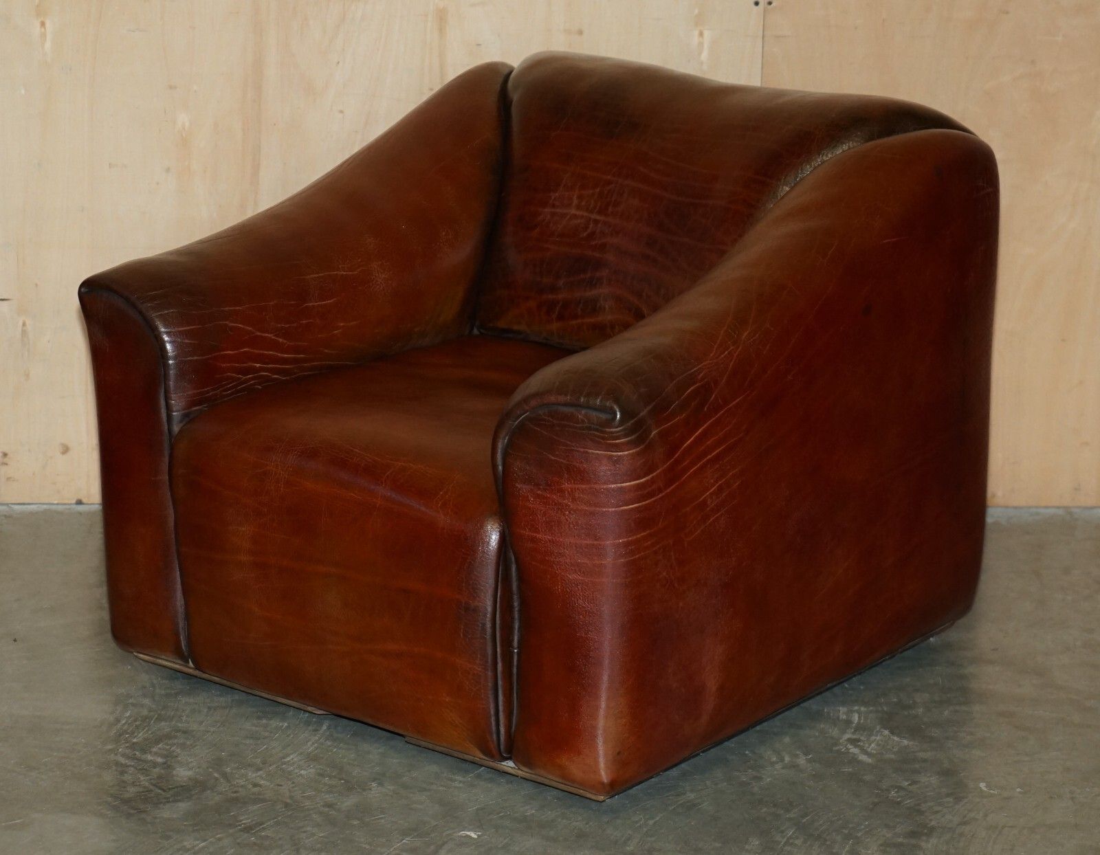 Pair Of Restored De Sede Ds47 Reclining Brown Buffalo Neck Leather Armchairs photo for sale