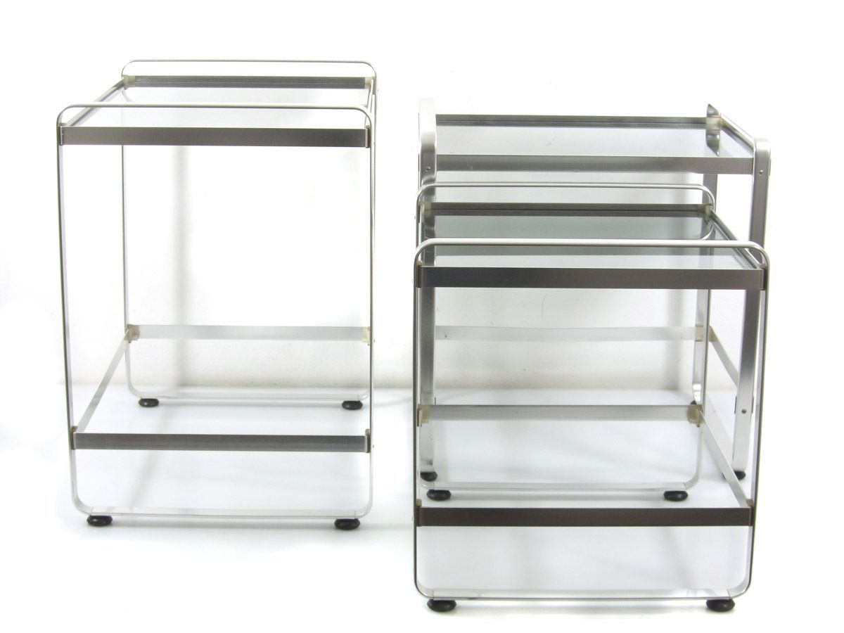 photo furniture Set Van 3 Aluminium Nesting Tables Met Minimalistisch Design, Jaren 1970
