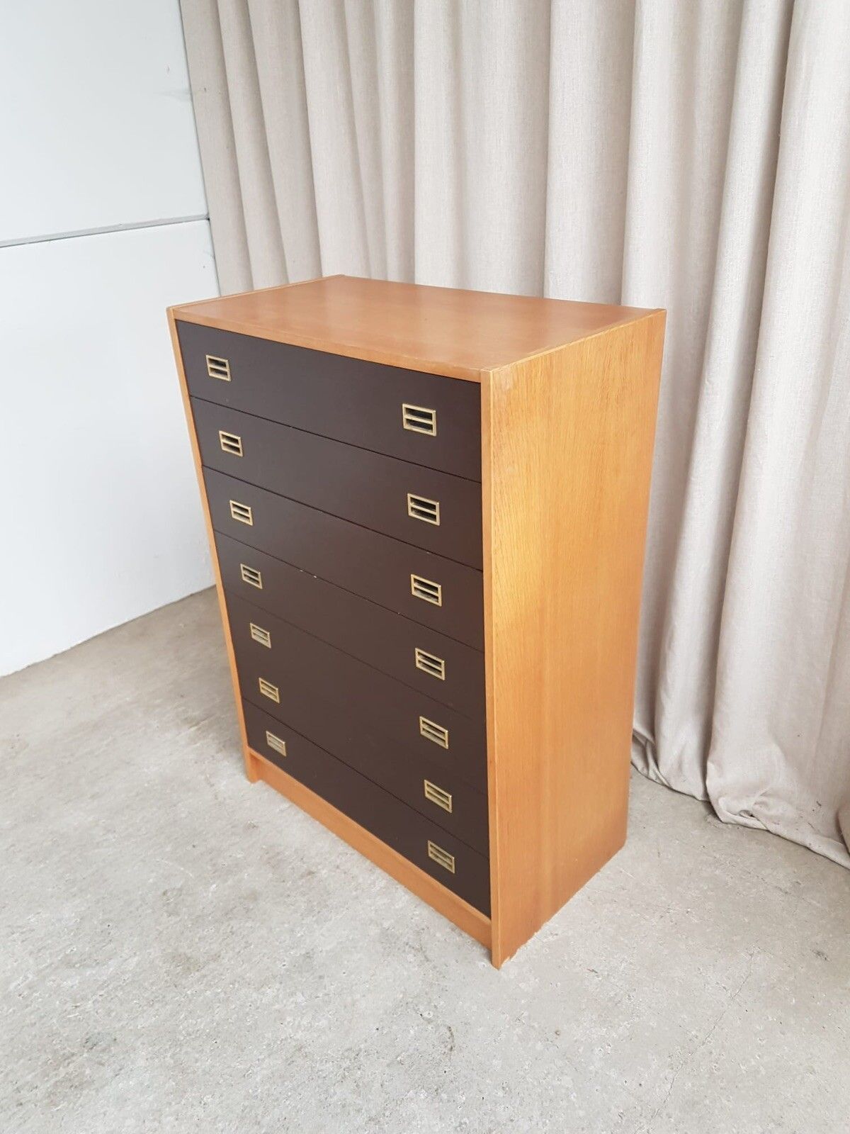 Vtg Mid Century Danish Domino Mobler Scandi Tallboy Chest Of Drawers Retro R613 photo vinterior