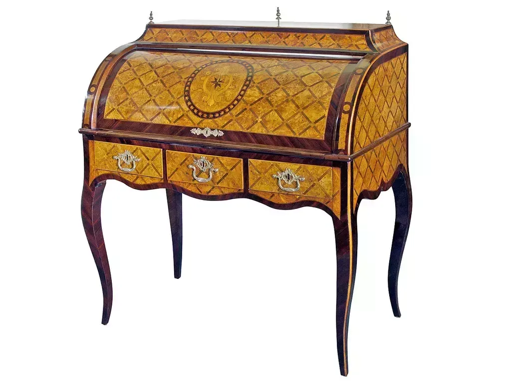 Karelian Birch, Amaranth, Marquetry, Guilded Bronz Secretarie