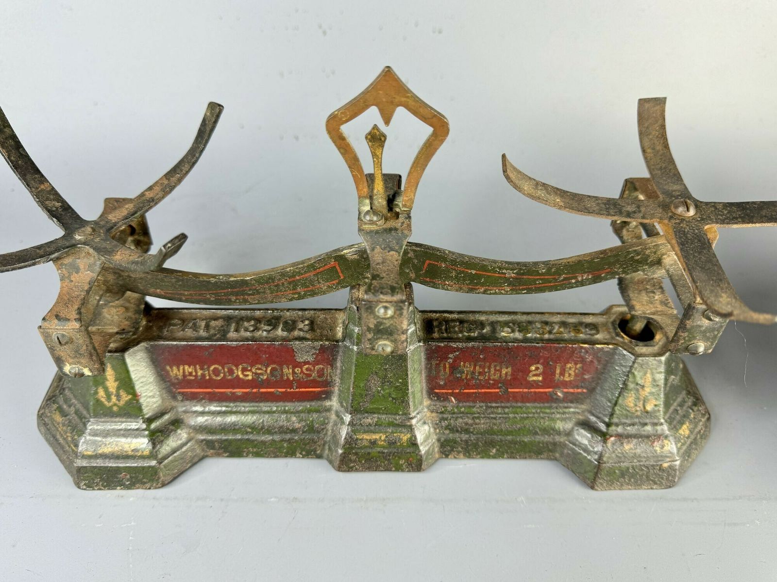 Antique Cast Iron & Brass Weighting Scales By Wm. Hodgson Salford, In Original Paint photo buy