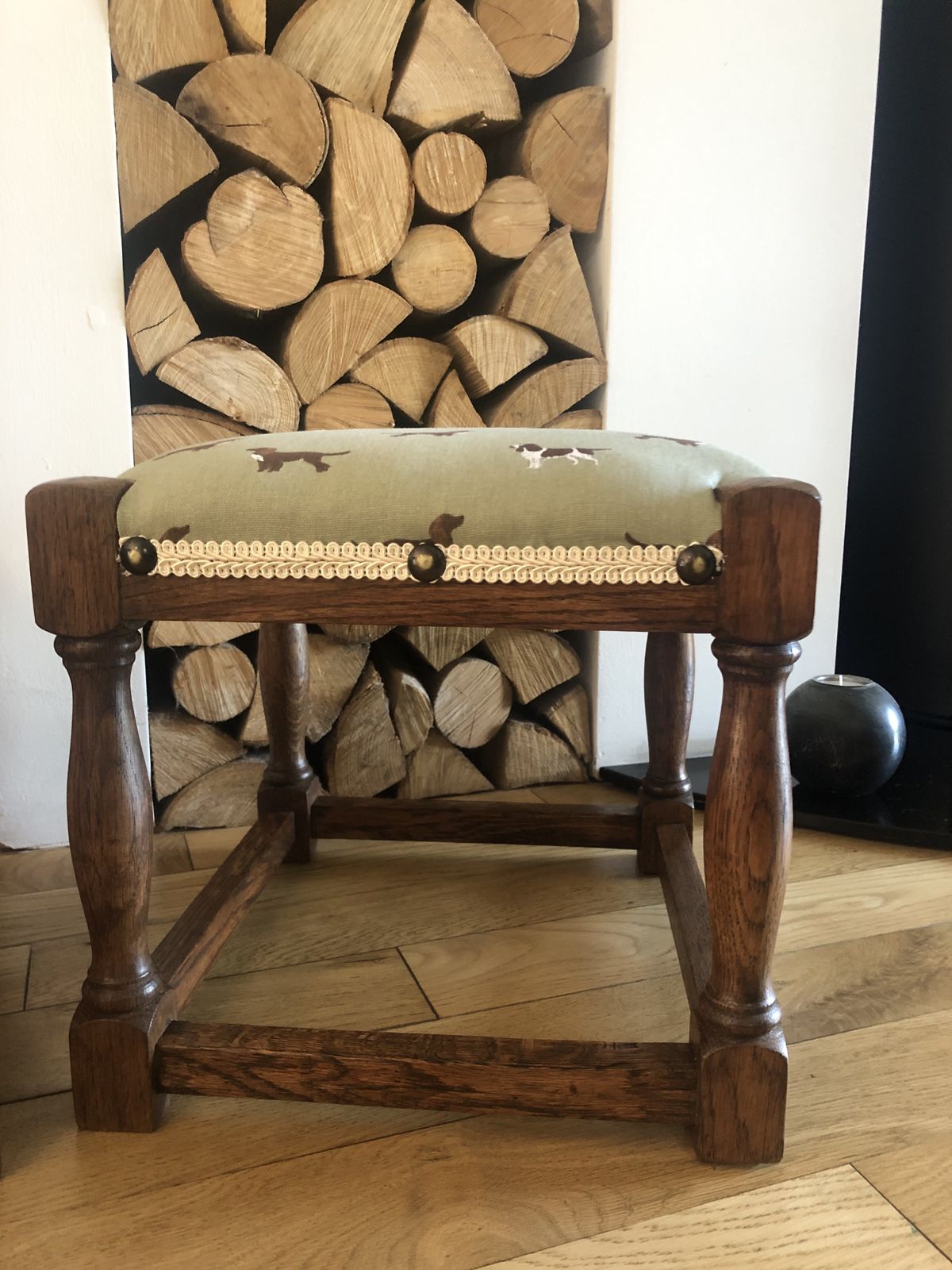 Beautifully Renovated Matching Pair Oak Footstools Sophie Allport Spaniels photo furniture