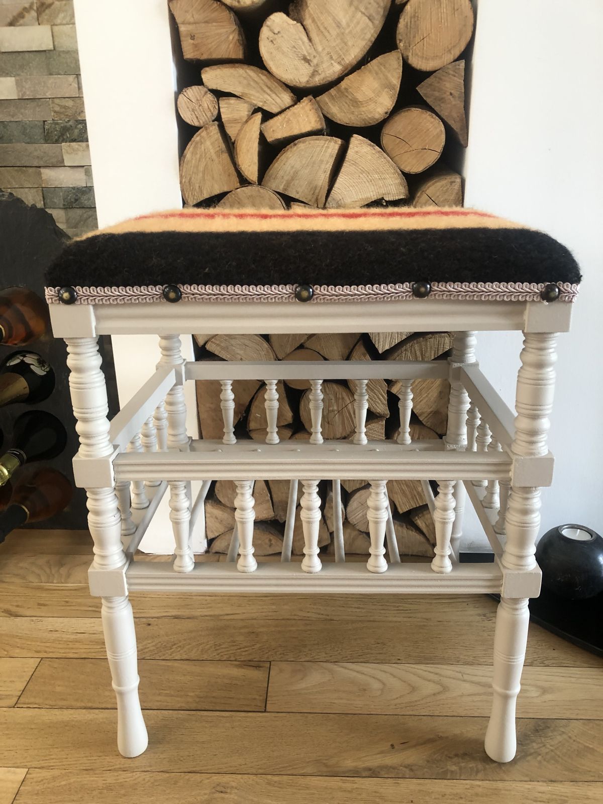 Beautifully Renovated Newmarket Wool Seated Piano Stool / Hallway / Statement Piece photo furniture