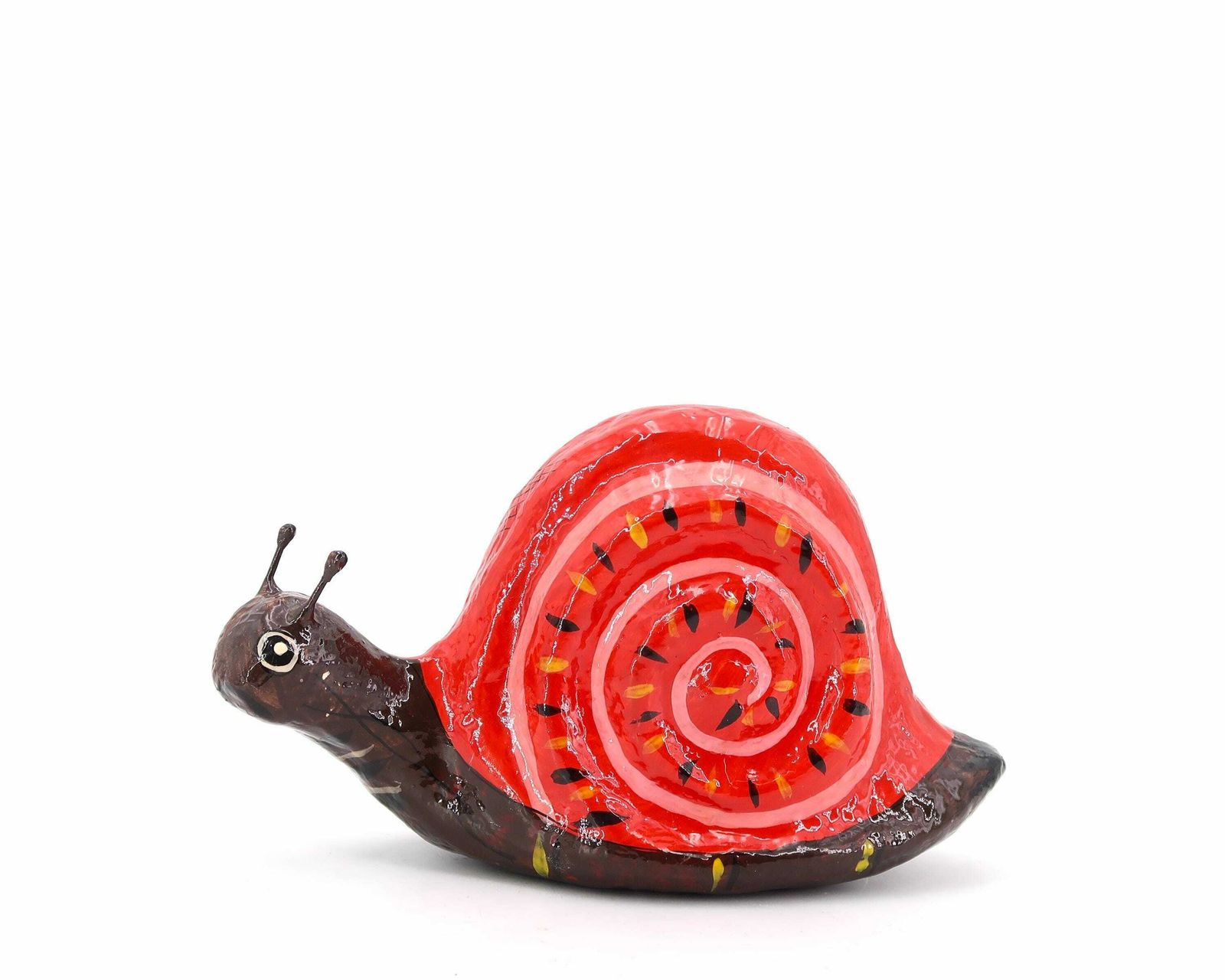 Mexican Folk Art Paper Mache Snail Signed Ramino Cross Y Leon Mexico, 1970s / Red, Animal, Figurine, Sculpture