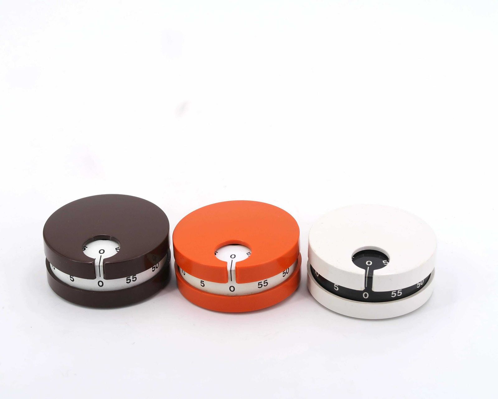 Set Of 3 "Minitimer" Timers Terraillon By Richard Sapper, 1970s / Design, Moma Collection, Pop, Orange, Brown, White photo furniture