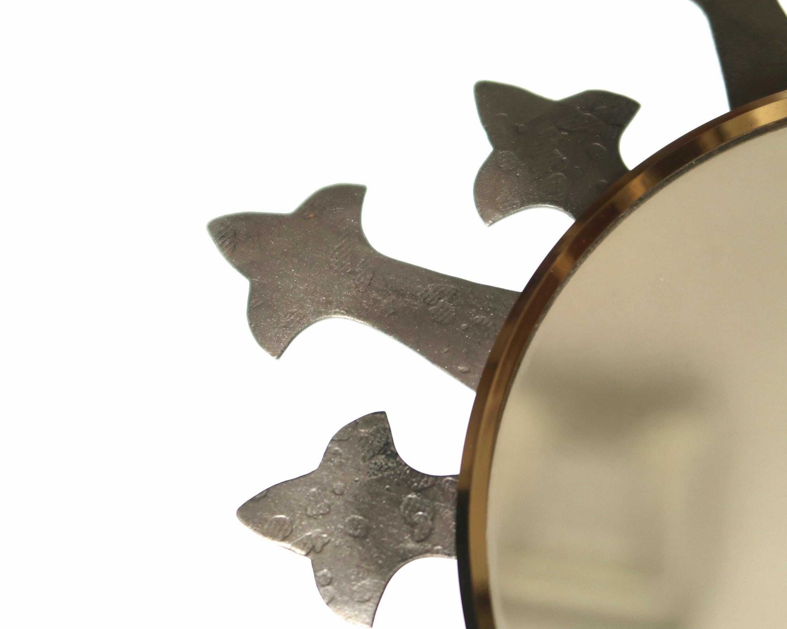 French Circle Sunburst Metal Mirror, 1950s / Wall Sun, Lily Flower, Mid Century Modern photo for sale