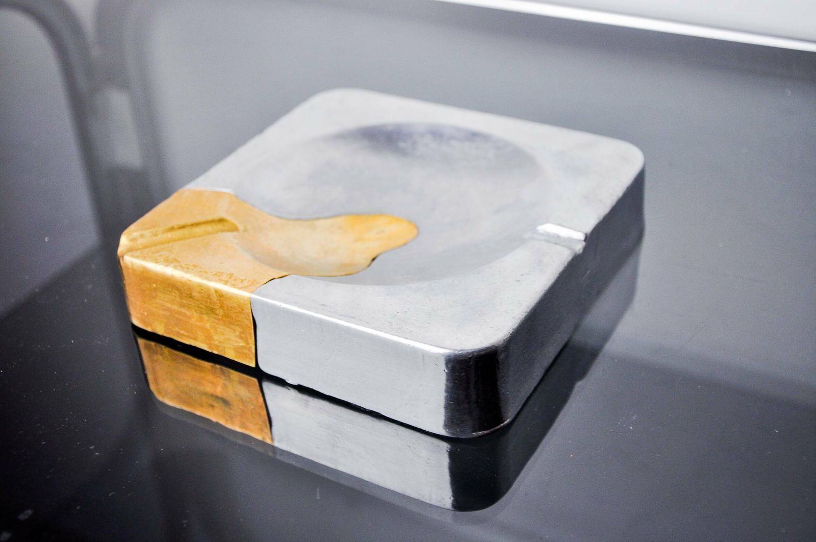 Brutalist Ashtray By Art3, Brass And Aluminum, Spain, 1970 photo for sale