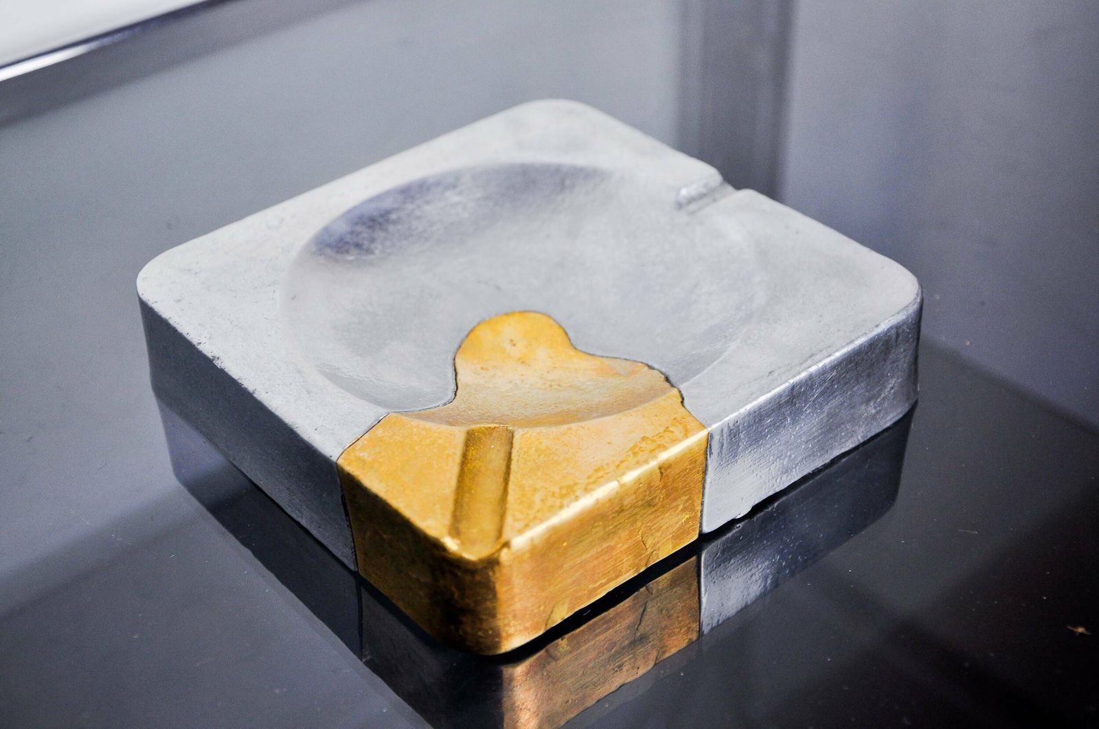 Brutalist Ashtray By Art3, Brass And Aluminum, Spain, 1970 photo Home Decor