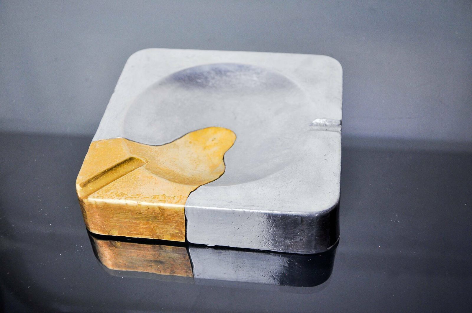 photo furniture Brutalist Ashtray By Art3, Brass And Aluminum, Spain, 1970