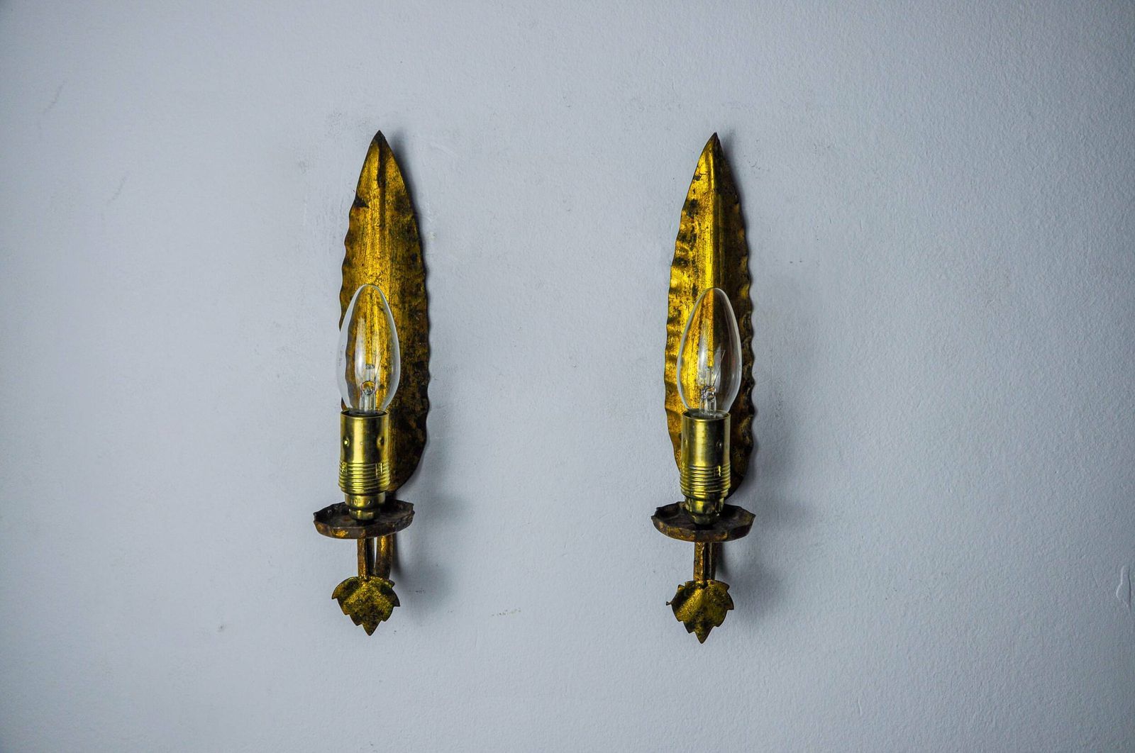 Pair Of "Leaf" Wall Lights By Ferro Arte, Spain, 1960 photo for sale