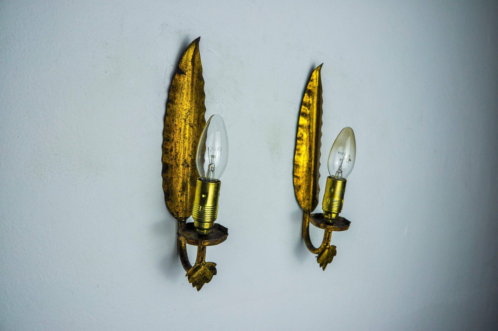Pair Of "Leaf" Wall Lights By Ferro Arte, Spain, 1960 photo Lighting