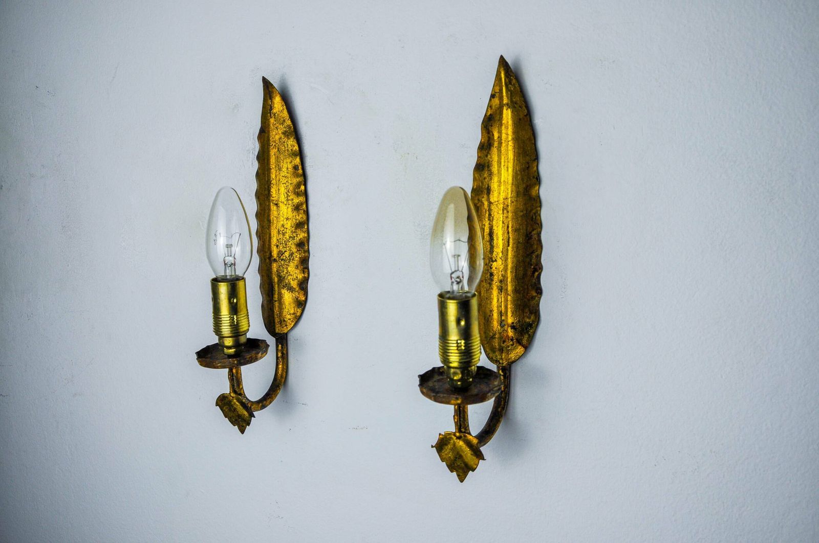 Pair Of "Leaf" Wall Lights By Ferro Arte, Spain, 1960 photo vintage