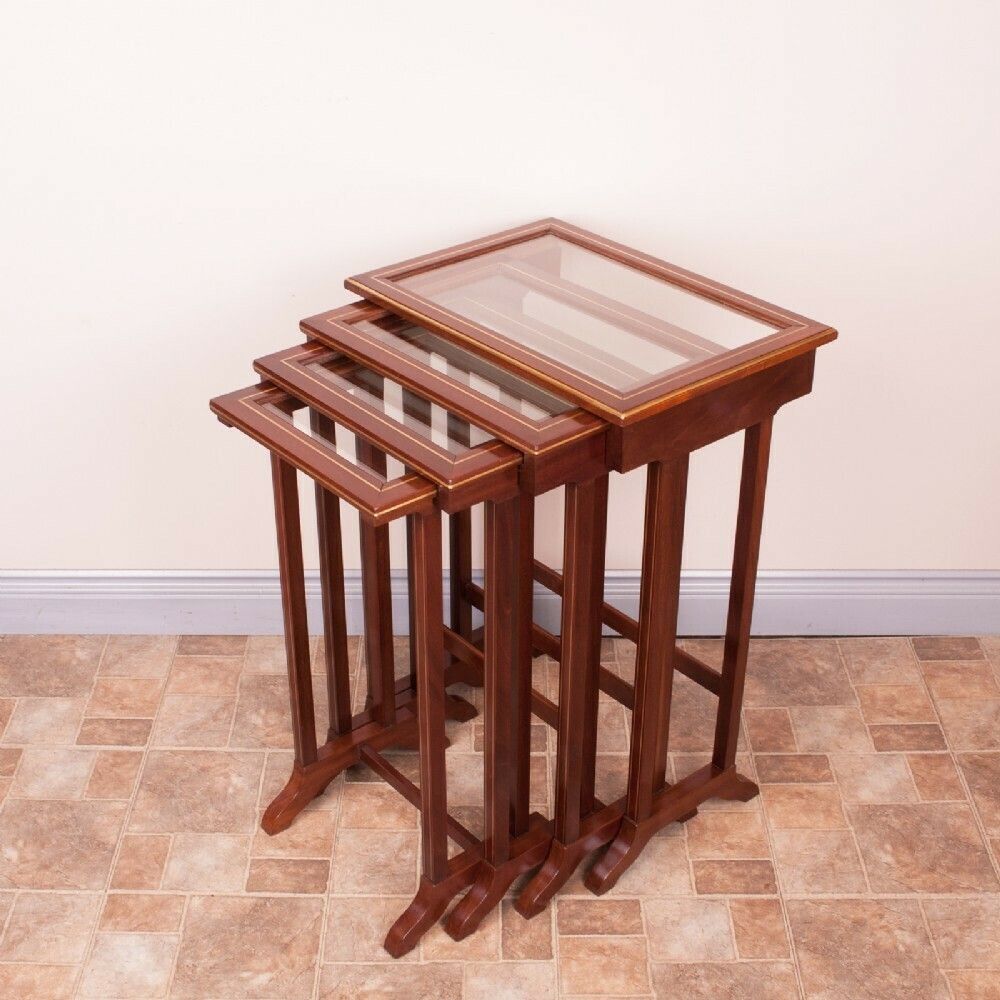 Good Quality French Brass Inlaid Mahogany Quartetto Nest Of Tables photo for sale
