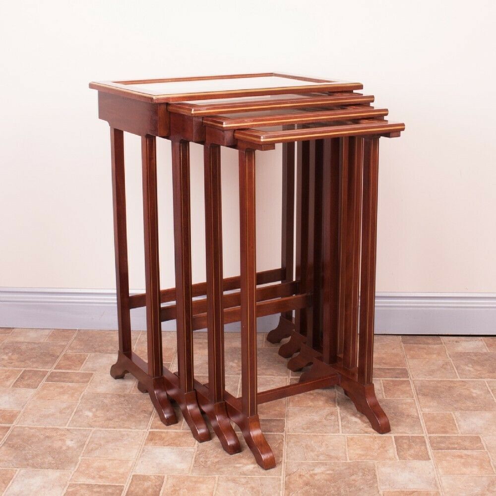 Good Quality French Brass Inlaid Mahogany Quartetto Nest Of Tables photo Furniture