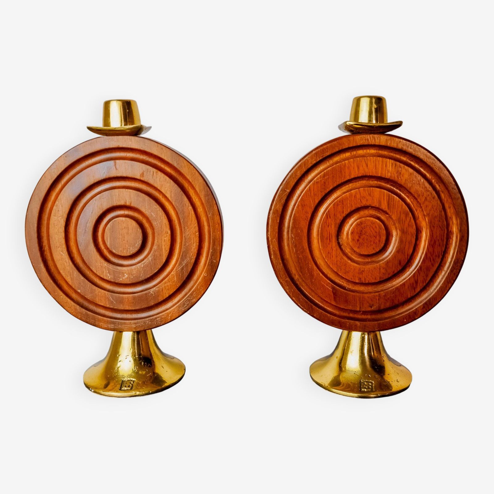 Pair Of Brutalist Candlesticks By Ardisur, Bronze And Wood, Spain, 1970