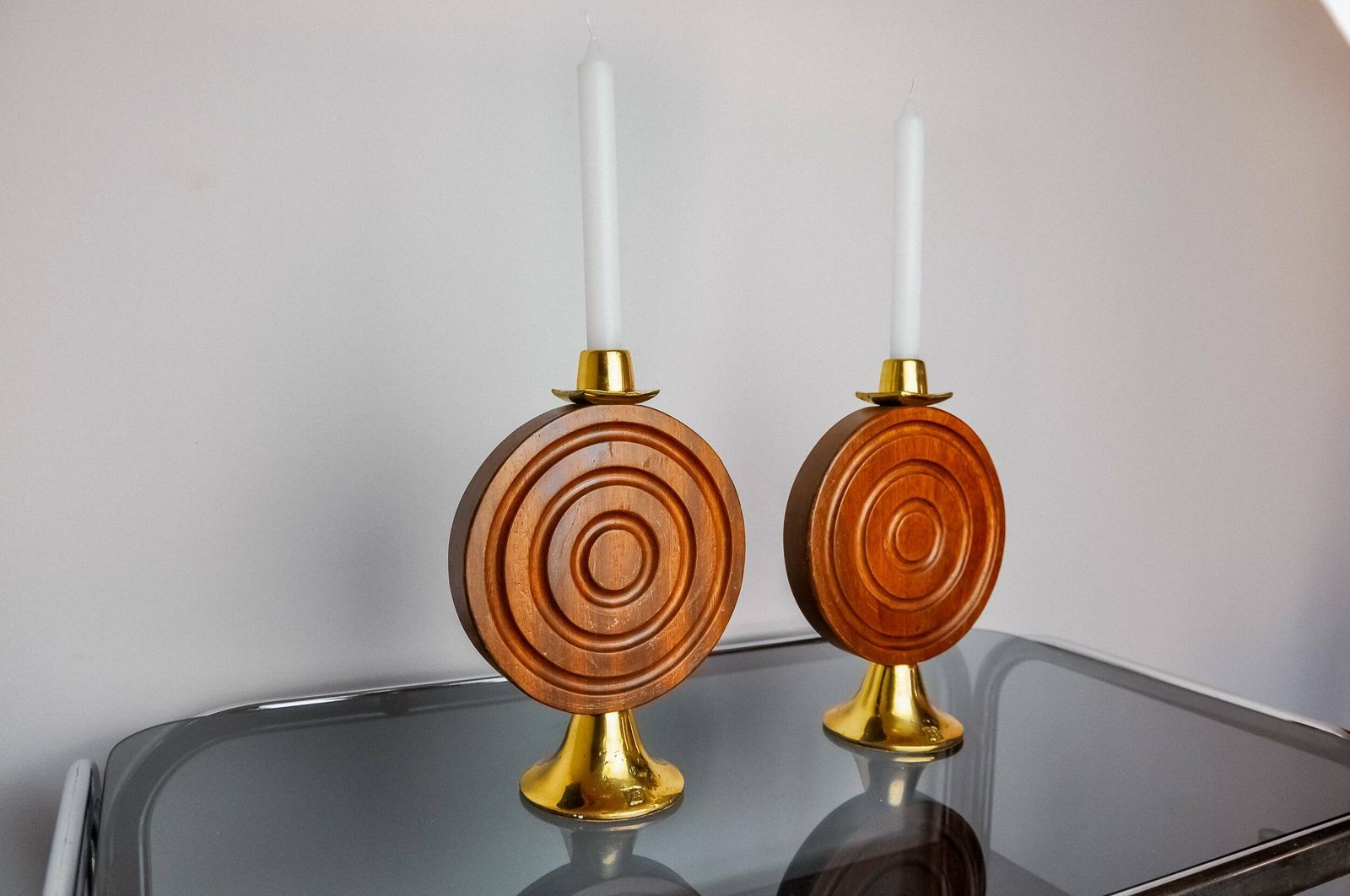 Pair Of Brutalist Candlesticks By Ardisur, Bronze And Wood, Spain, 1970 photo Home Decor