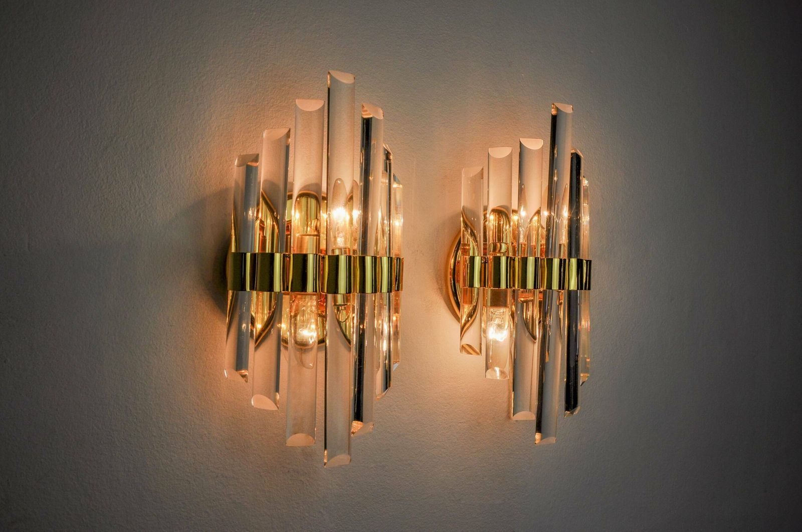 Pair Of Venini Murano Glass Wall Lights Italy 1970 photo buy