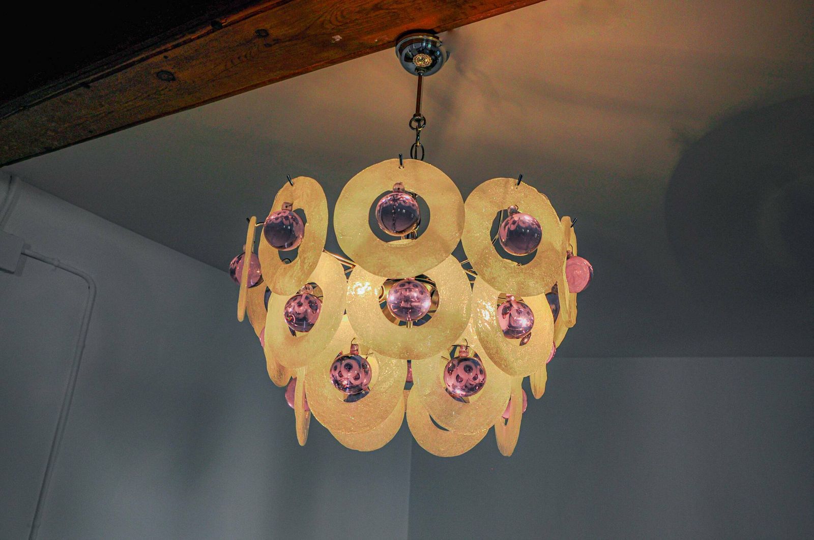 Sphera Chandelier By Gino Vistosi, Purple And White Murano Glass, Italy, 1970 photo buy