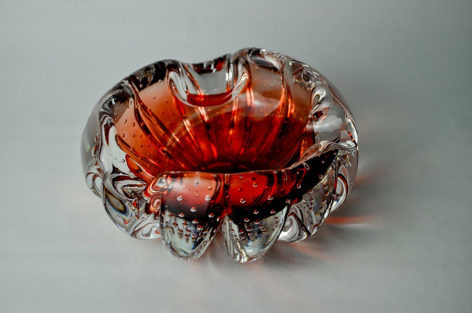 Sommerso Bubbles Pocket By Flavio Poli For Seguso, Red Murano Glass, Italy, 1970 photo furniture