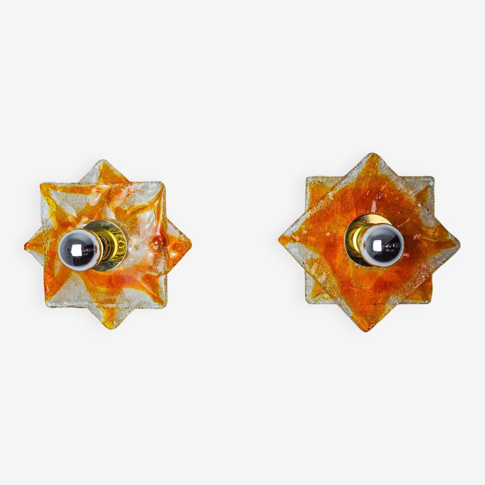 Pair Of Murano Mazzega Wall Lights, Orange Frosted Glass, Italy, 1970