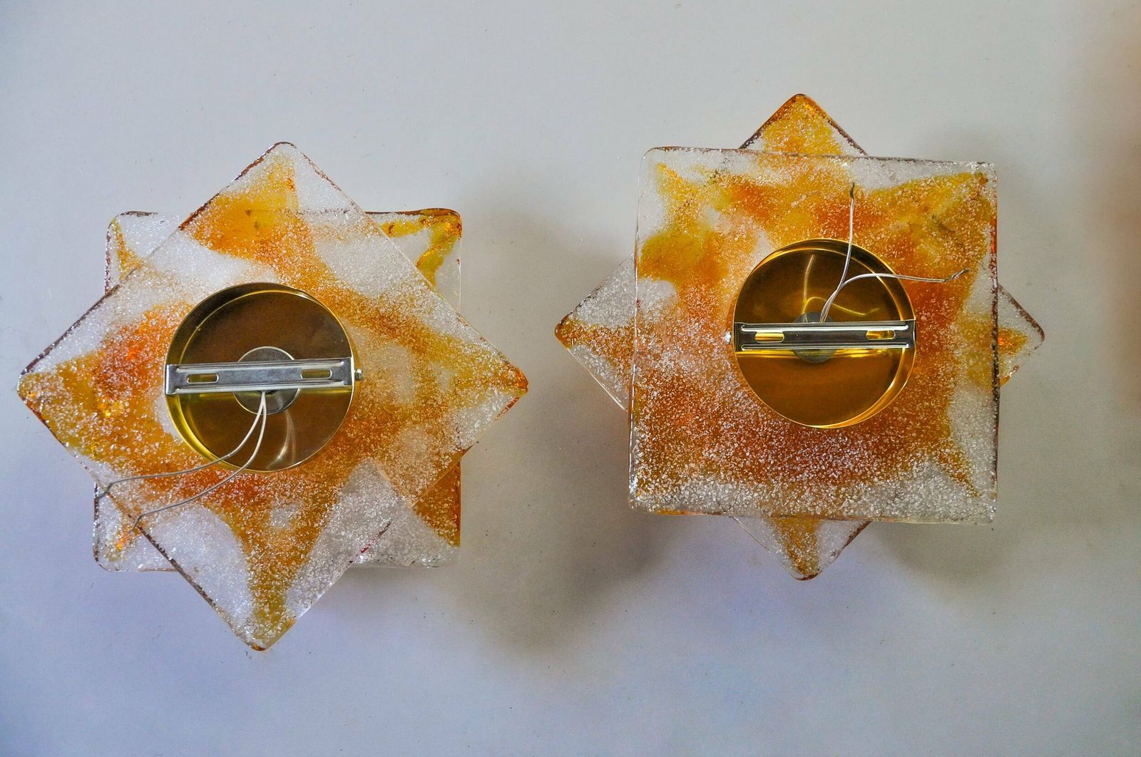 Pair Of Murano Mazzega Wall Lights, Orange Frosted Glass, Italy, 1970 photo vintage