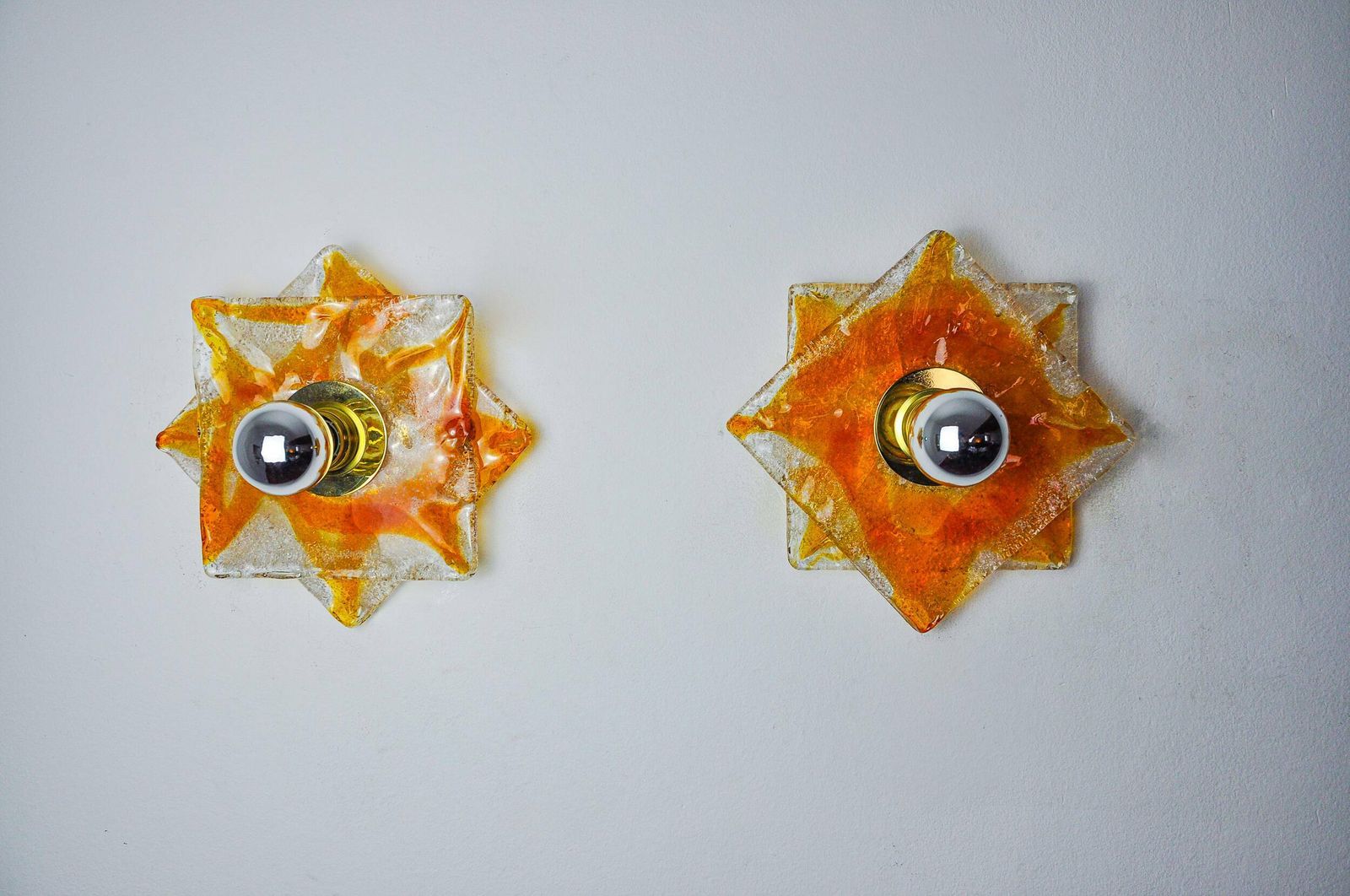 photo furniture Pair Of Murano Mazzega Wall Lights, Orange Frosted Glass, Italy, 1970
