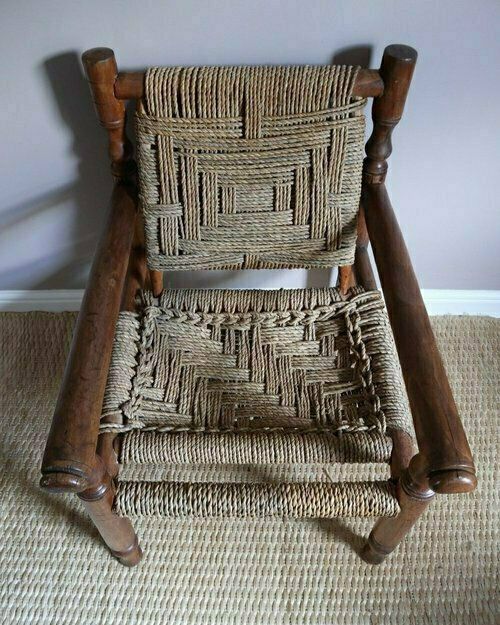 1950s Audoux And Minnet Wood And Rope Armchair photo Furniture