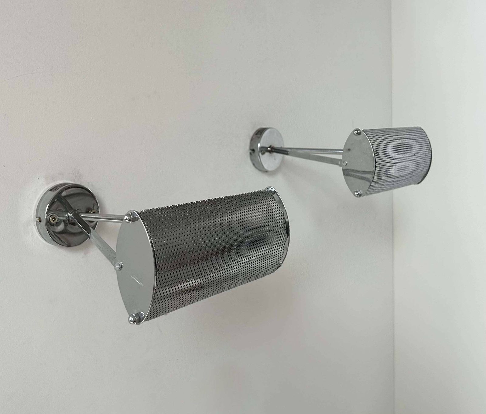 Pair Of Vintage Adjustable Wall Lights, Chromed Metal, France 1970 photo buy